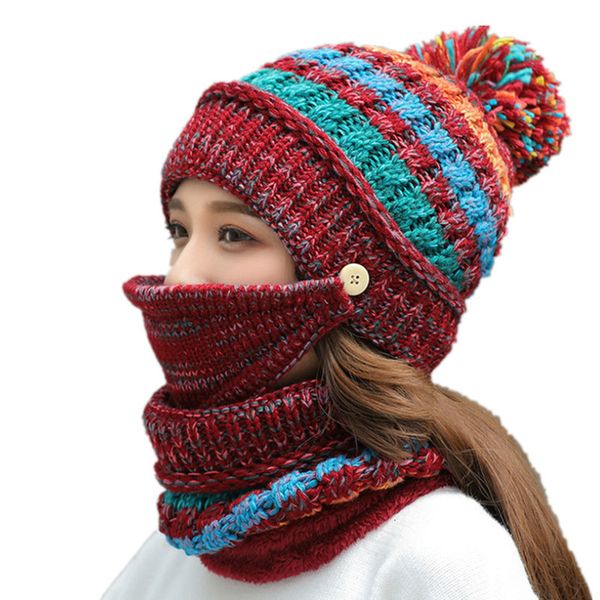 

wide brim hats girl warm ski brand big fur pom poms ball knitted hats scarf hat set winter women beanie hat thick skullies female, Blue;gray