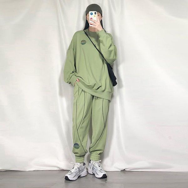 

gym clothing casual sports suit women autumn fitness jacket trousers student ins korea loose thin sportswear running two-piece, White;black