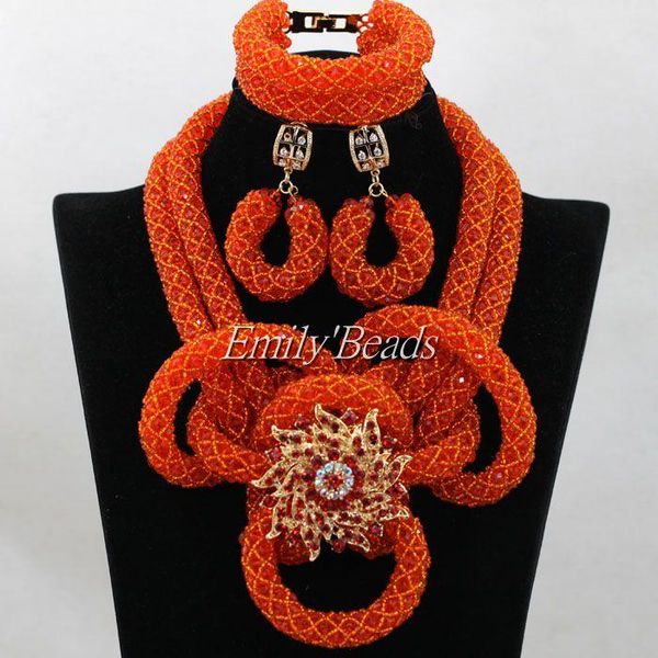 

wedding jewelry sets 2021 orange bridal set chunky nigerian african beads costume alj238, Slivery;golden