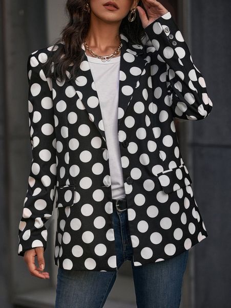 

polka dot single breasted blazer e9jr#, White;black