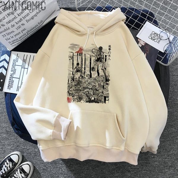 

men's hoodies & sweatshirts anime attack on titan shingeki no kyojin 90s oversized funny cartoon hoodie hip hop harajuku, Black