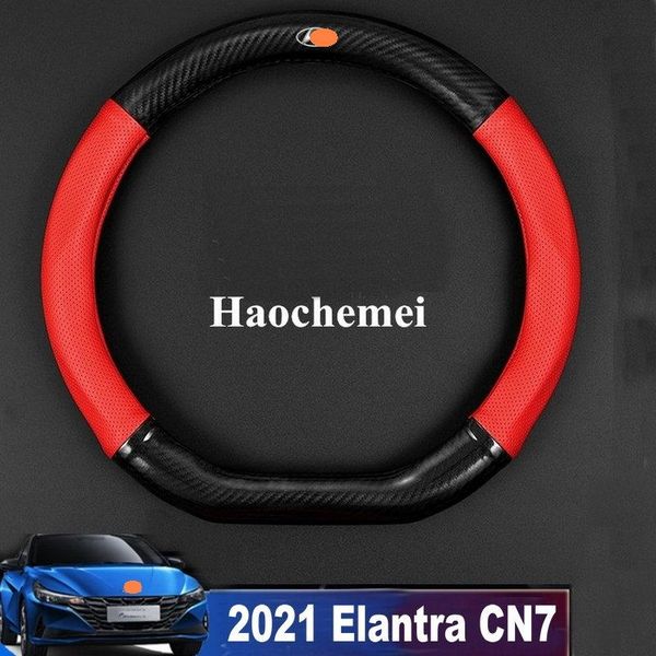

steering wheel covers apply to 2021-2021 elantra cn7 leather cover interior carbon fiber handle no hand sewing
