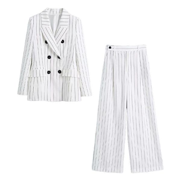 

women's two piece pants 2021 women 2 set striped suit blazer and trousers elegant high fashion chic office lady woman outfits, White