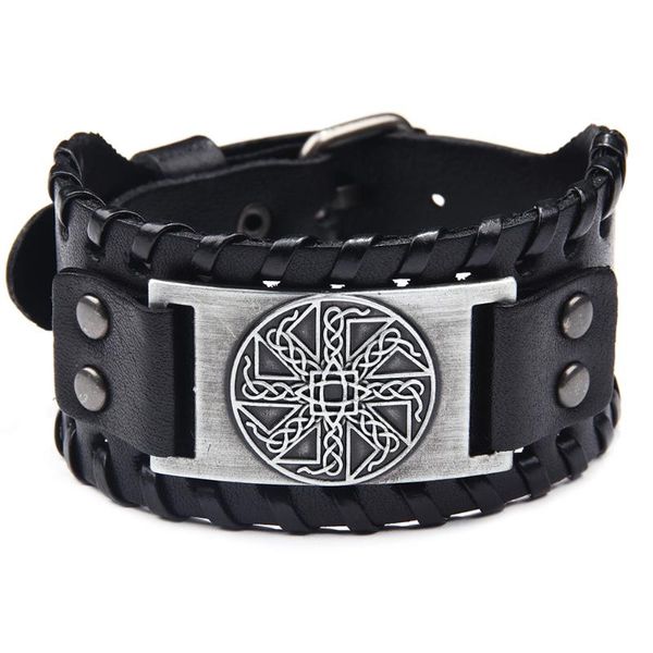 

charm bracelets custom vintage viking style symbol embossed mens genuine leather bracelet with metal buckle adjustable, Golden;silver