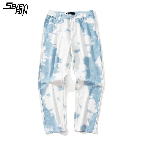 

men's jeans men baggy hip hop blue tie dye white loose skateboard dance harajuku jean pants casual straight denim pant trousers