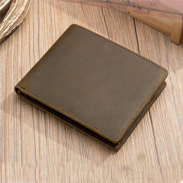 

luufan crazy horse leather mens wallet simple genuine short bifold purse man card holder zipper coin pocket male wallets, Red;black