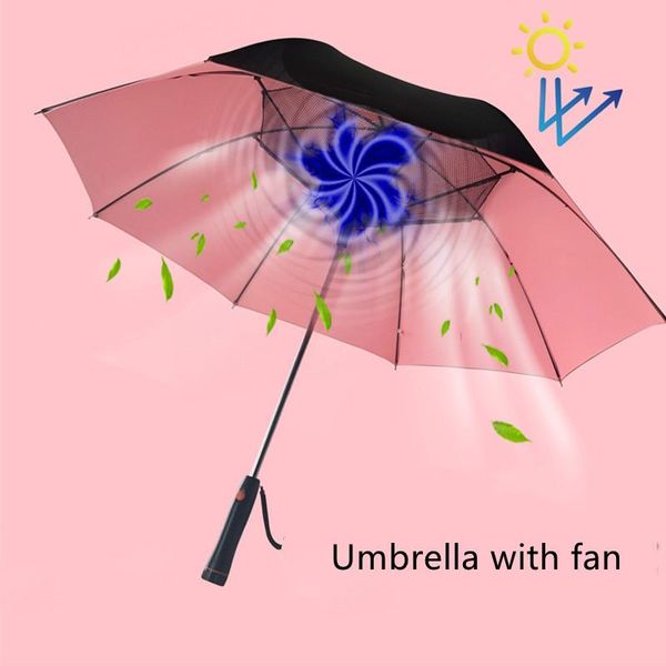 

umbrellas long handle sunny umbrella with fan sunshade sunscreen uv protection