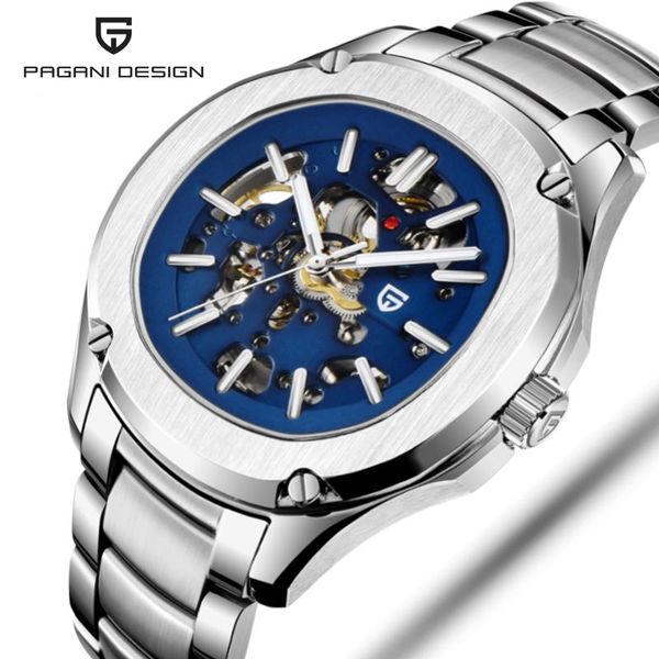 

mechanical automatic watch men watches for waterproof 100m business male clock pd-1660 wristwatches, Slivery;brown