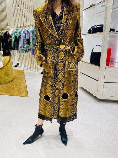 

women's trench coats 2021fw autumn women snake prints wind coat dustcoat outerwear female hollow overcopat ddxgz2v 8.10, Tan;black