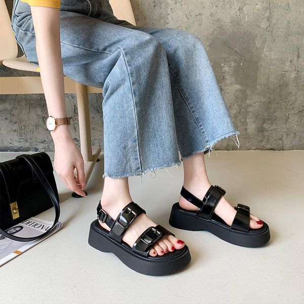 

sandals roman style fashion casual ladies summer college thick-soled non-slip wear-resistant shoes., Black