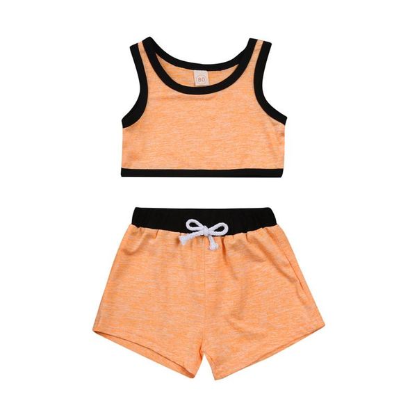 

children clothing stitching sleeveless vest belt tie shorts sports kid girl clothes avtive sport outfits sets, White