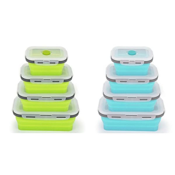 

4pcs set foldable silicone lunch box fruit salad storage container dinnerware conveniently sets