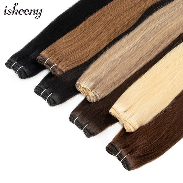 

human hair bulks isheeny 12" -24" weaves brazilian remy bundles sew in weft extensions straight blonde 100g natural, Black