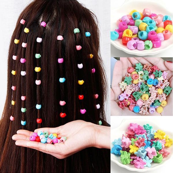 

hair accessories 50-100 pieces of mini cute candy color hairpin flower bean plastic girl fashion simple pins, Slivery;white