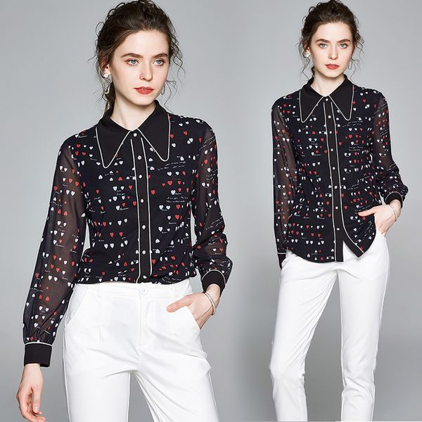 

design simgent mesh patchwork blouse women elegant office polka dot printing long sleeve shirts woman clothing sg0981, White