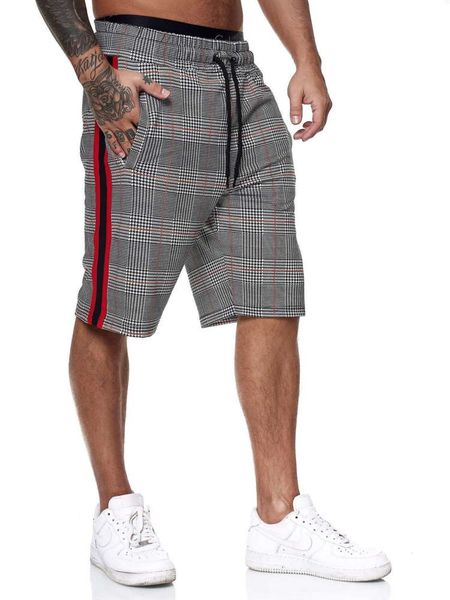 

men's casual sports pants plaid stripe fashion slim shorts beach, White;black