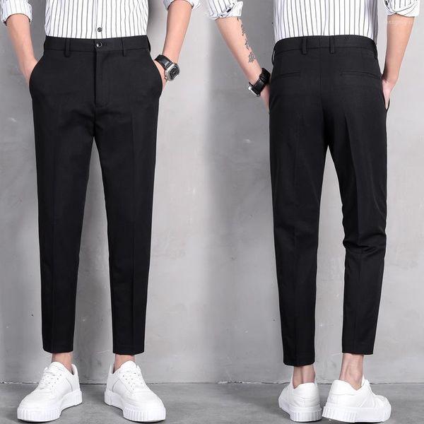 

men's pants korean fashion slim fit casual cropped spring autumn black trousers small leg