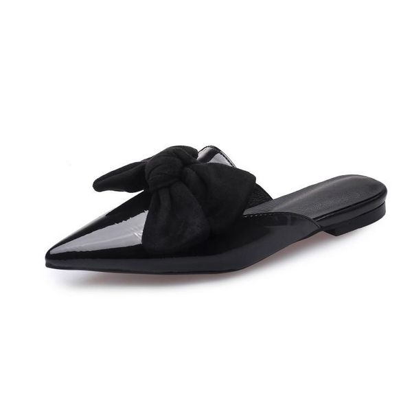 

slippers casual pointed toe flat shoes female beige heeled sandals slides butterfly-knot luxury summer soft black pu basic sexy