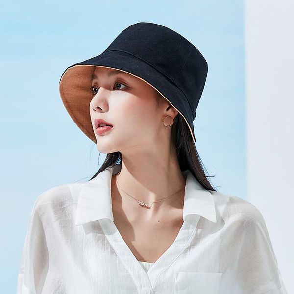 

wide brim hats [ptah] summer women's cloth hat anti-uv breathable comfort foldable casual double-sided wearable cap female higt guality, Blue;gray