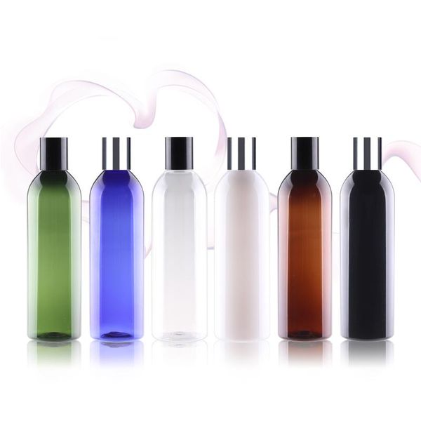 

transparent white black green 250ml x 24 empty cosmetic round shoulder pet bottle plastic container with silvery high screw cap storage bott