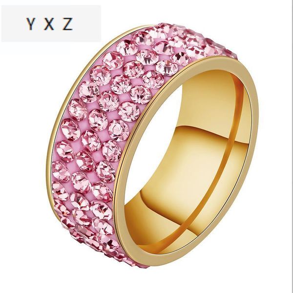 

wedding rings brand cz stone ring 316l stainless steel couple jewelry 3 rows colorful crystal finger gift, Slivery;golden