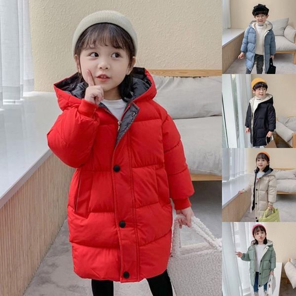 

down coat toddler baby kids girls sweater winter thick warm button parkas hooded windproof outwear jacket, Blue;gray