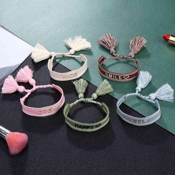 

souvenirs woven bracelet embroidered letter tassel fashion wrist band bohemian women's ribbon jewelry