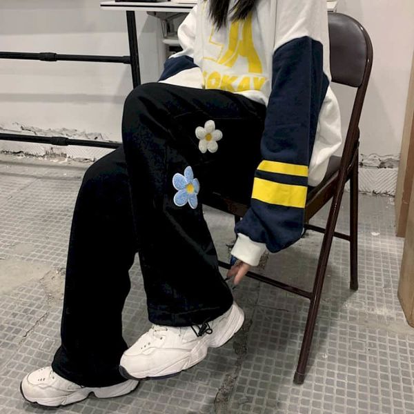 

women's pants & capris spring autumn goth women streetwear high waist oversized trousers womans straight couple clothes korean fas, Black;white