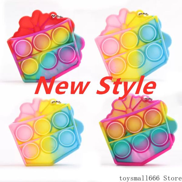

dhl cartoon tie-dye rainbow keychains push bubble fidget sensory silicone autism special stress reliever kids funny antistress decompression