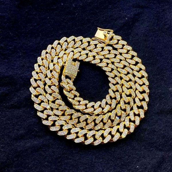 

chain men's simple full diamond 12mm cuban gold plated trendy women's hip hop, Silver