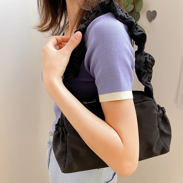 

totes fashion solid underarm bag pleated shoulder strap all-match handbag versatile