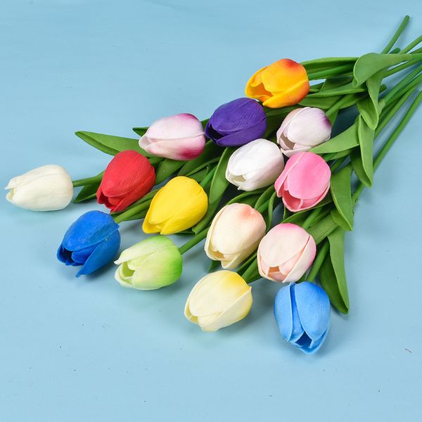 

19 colors pu artificial flower tulip bouquet 34 cm/13.4 inch mini real touch flowers