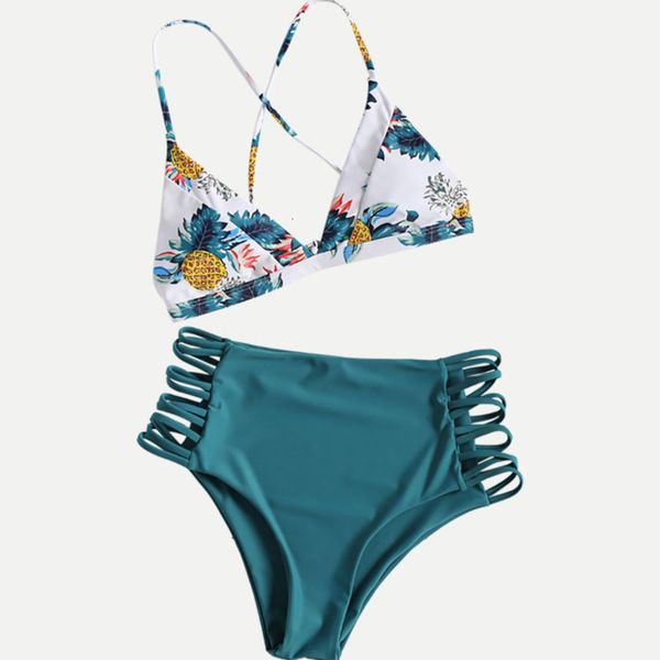 

split 2021 beach swimsuit women's high waist bikini, White;black