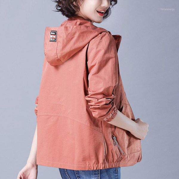 

women's jackets women female zipper pockets windbreaker casual long sleeves basic coats autumn fashion hooded jacket plus size 5xl p335, Black;brown