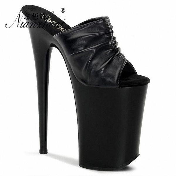 

devil's2021 17cm 20cm super hentian high 18cm slim heel platform pleated cool slippers large shoes, Black
