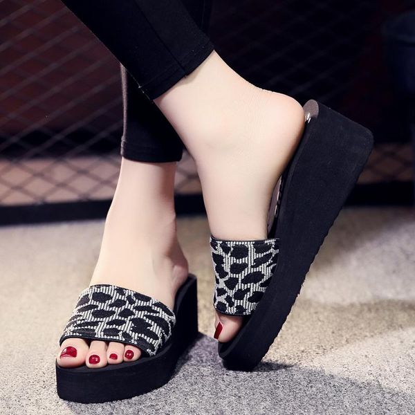 

slippers women's leopard simple summer outdoor slipper fashion leisure beach wedge slip on shoes 2021 open toe daily, Black