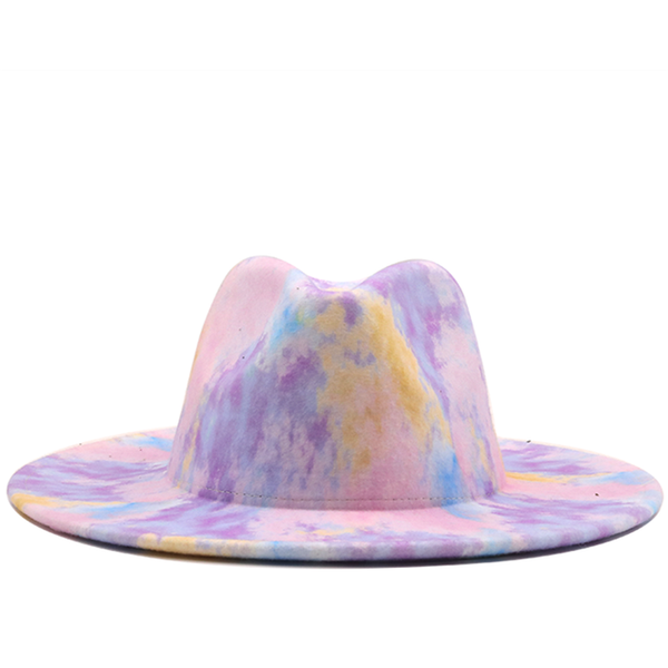 

wide brim hats fedora women men tie dye autumn winter vintage fascinator multicolor blue green white felted hat, Blue;gray
