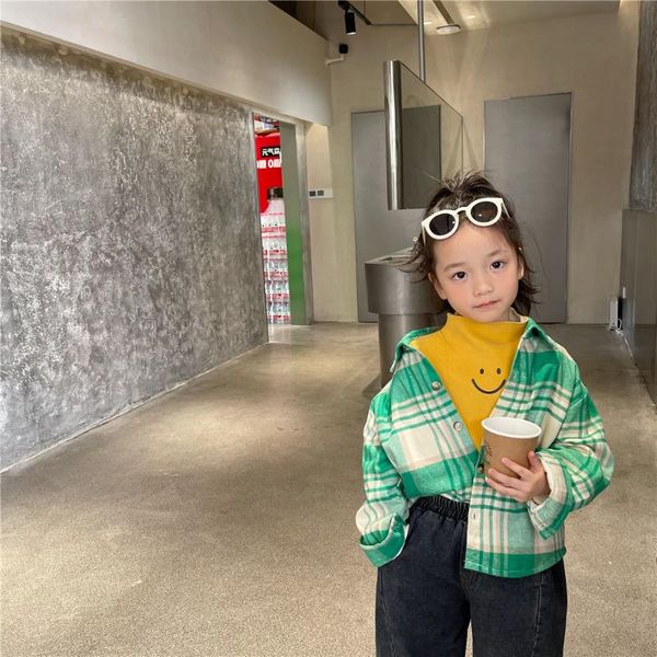 

jackets mila chou 2021 winter children's thicken velvet plaid shirt coat baby boy girls fleece warm kids clothes 2-8y, Blue;gray