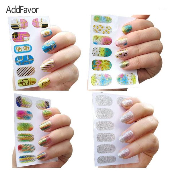 

addfavor bronzing nail decal makeup polish glitter 3d diy gel sticker with mini file gold stamp foil art stickers1, Black