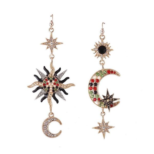 

dangle & chandelier exaggeration sun&moon asymmetric earrings silver color inlaid rhinestones long drop for women gifts jen0075