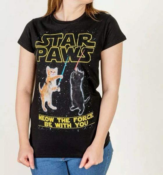 

women's star paws parody fitted t-shirt, White;black
