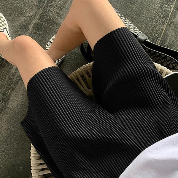 

ice silk pleated wide leg shorts for women in summer women's, White;black