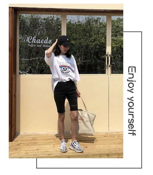 

women's jeans black denim five-point pants high-waisted shorts, Blue
