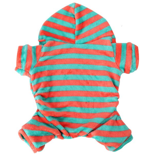 

dog apparel pet clothes four legged winter stripe coral velvet teddy small
