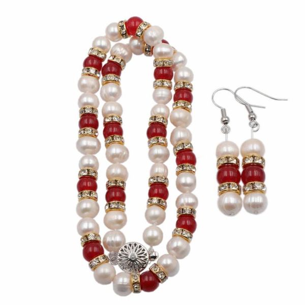 

earrings & necklace elegant african jewelry set natural pearl for women pearls jades rhinestone beads sets wedding gift 18" a761, Silver