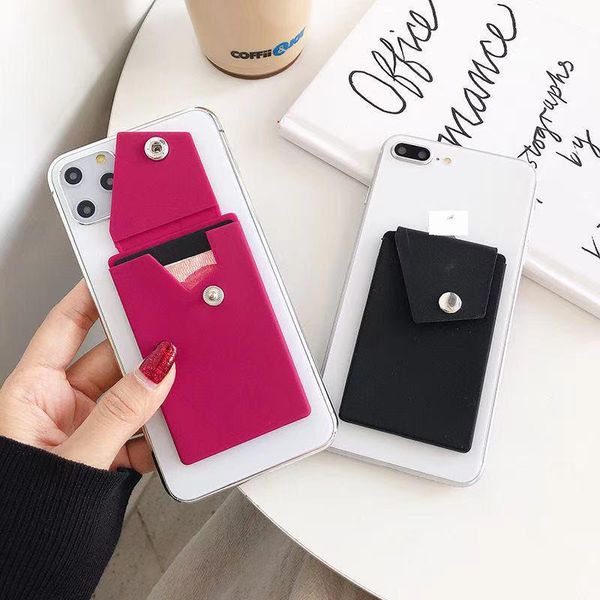 

card holders 3m elastic stretch silicone cell phone id holder sticker universal wallet case stand bag pocket shell, Brown;gray