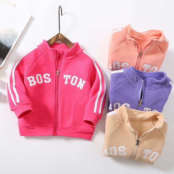 

autumn winter new children sweater stand collar letter embroidery boys and girls jacket zipper cardigan coat kids coat for girl, Blue;gray