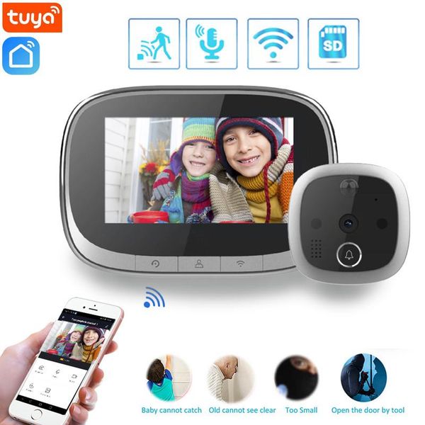 

doorbells tuya peephole video doorbell wifi door viewer camera intercom 4.3 inch lcd digital home security eye monitor motion detection