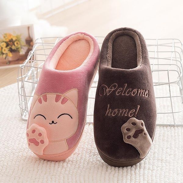 

slippers women 2021 warm winter shoes woman cartoon home slides slip on pattern flip flops, Black