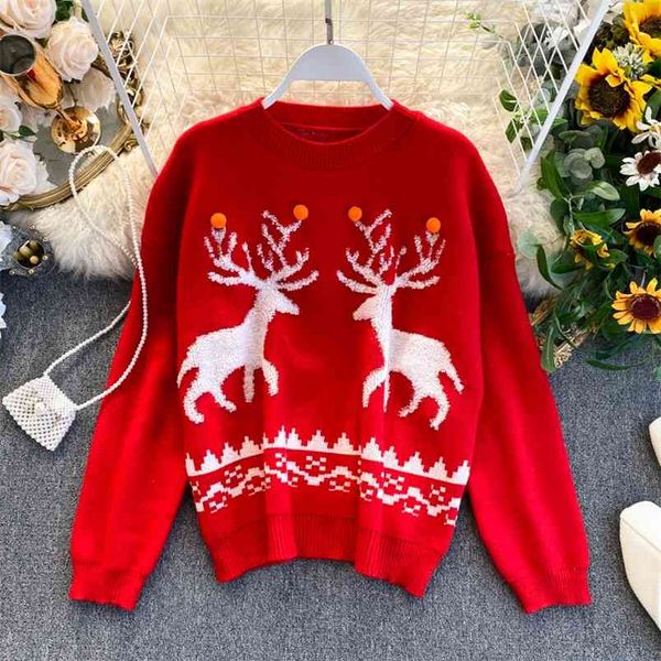 

christmas knitted sweater autumn winter women's korean loose long sleeve pullovers bottomed jumper women 210514, White;black